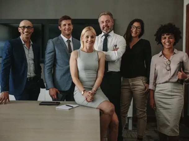 Banking associates pose for a group photo