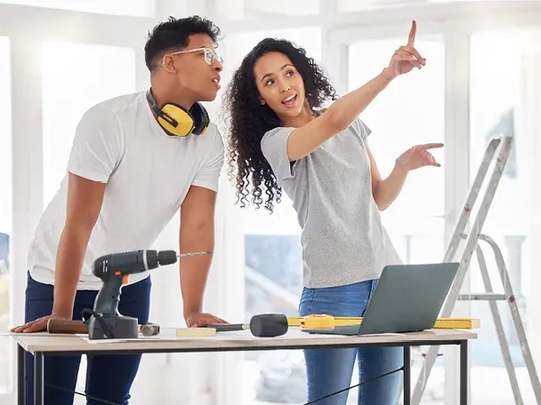 Couple beginning home improvements after securing a HELOC for funding
