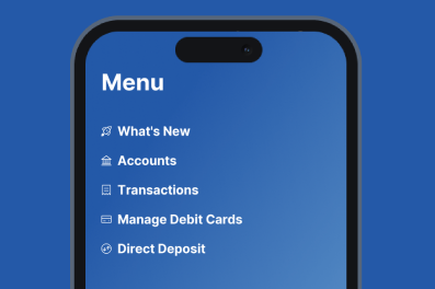 Hancock Whitney mobile app menu