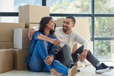 Couple with moving boxes